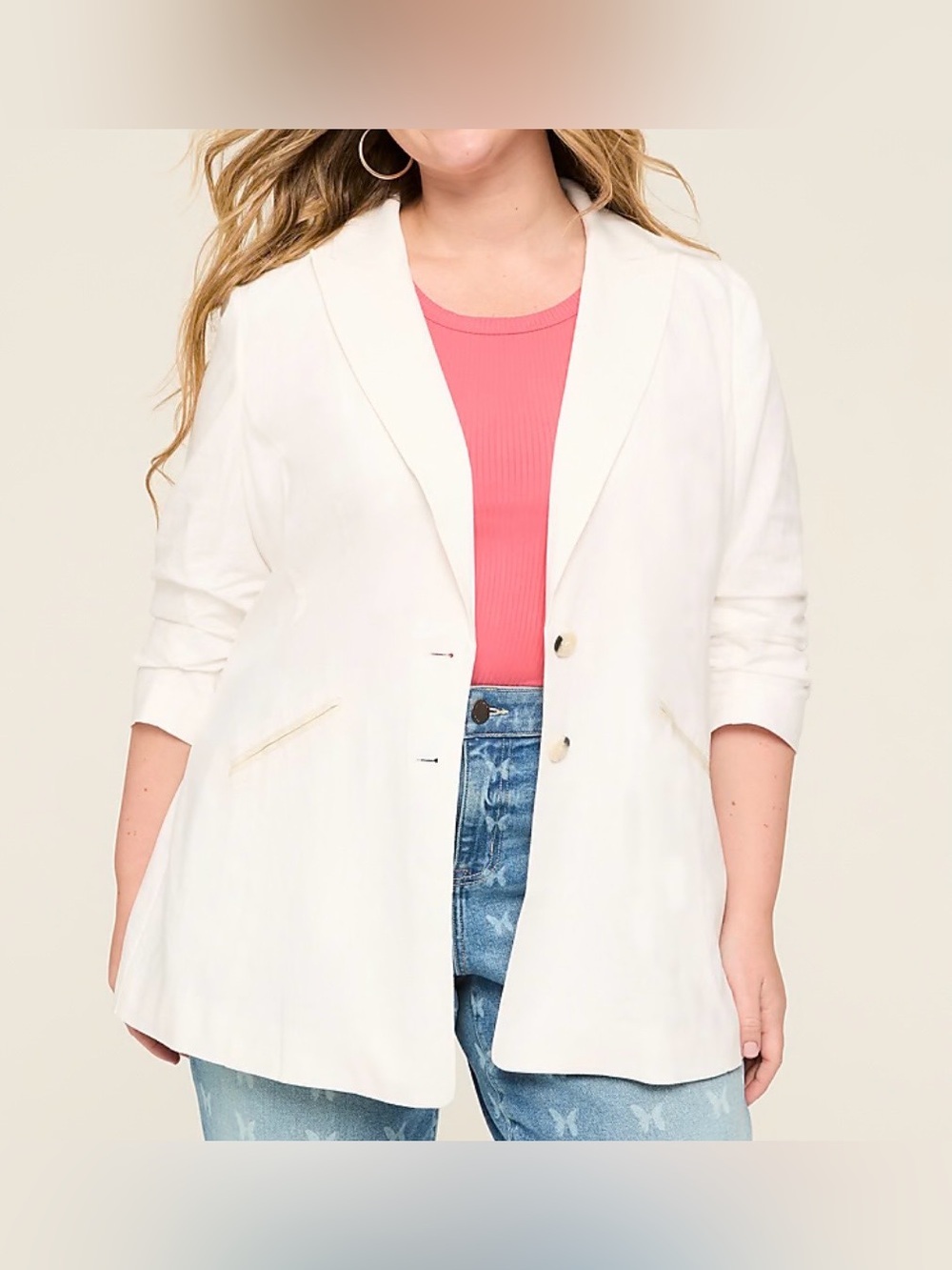 NEW Lane Bryant white Open-Front Blazer with 3/4 Sleeves 55% linen 45% viscose
